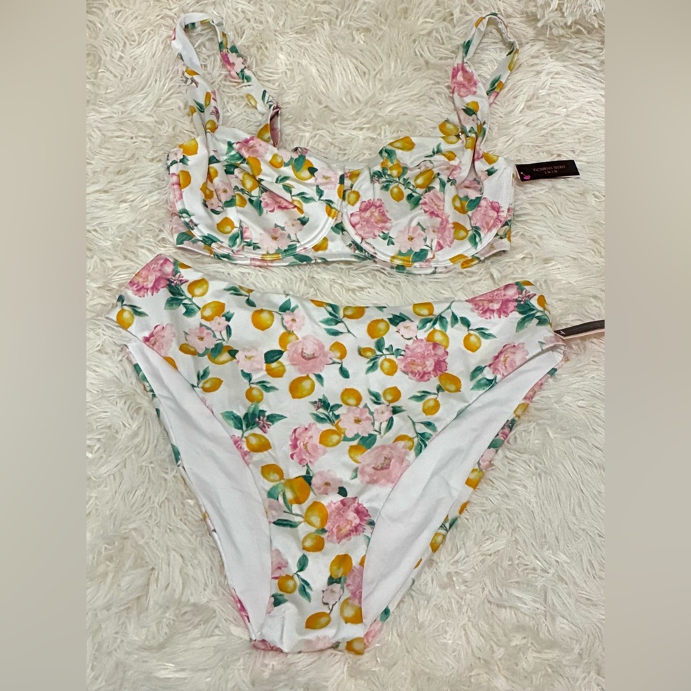 Victoria’s Secret Floral Lemon Bikini Set 
bra 36DDD bikini bottom XL